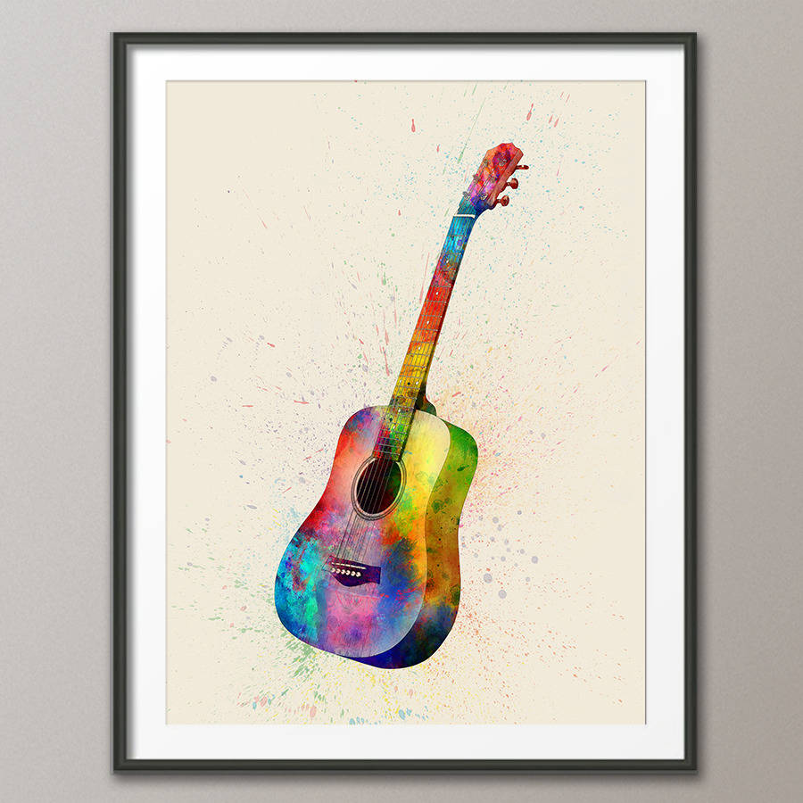 900x900 Acoustic Guitar Watercolour Abstract Art Print By Artpause