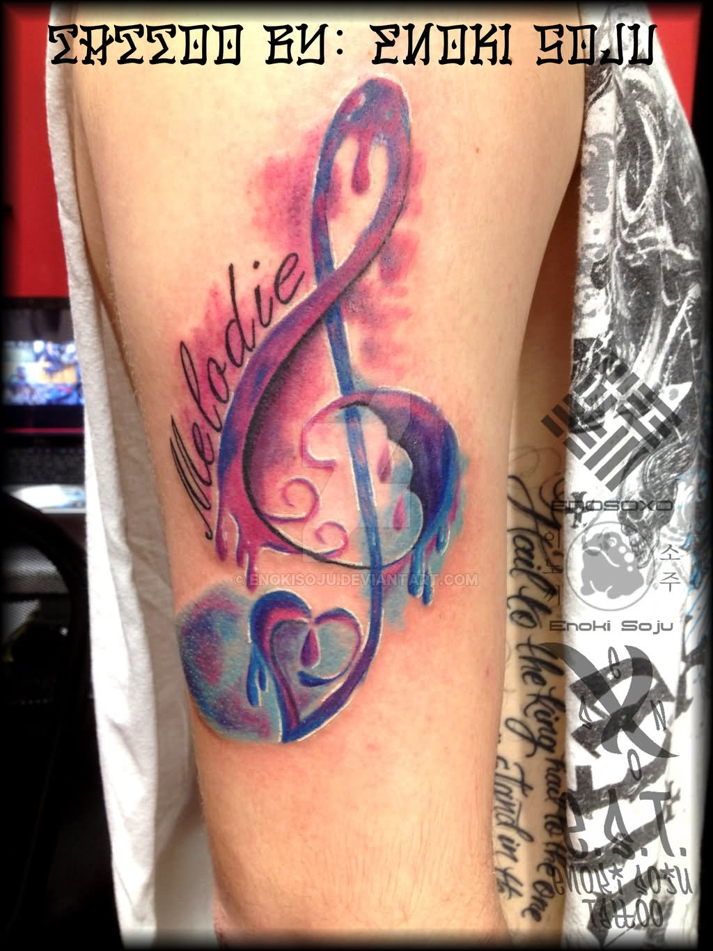 1024x1365 Watercolor Guitar Tattoo On Forearm By Javi Wolf