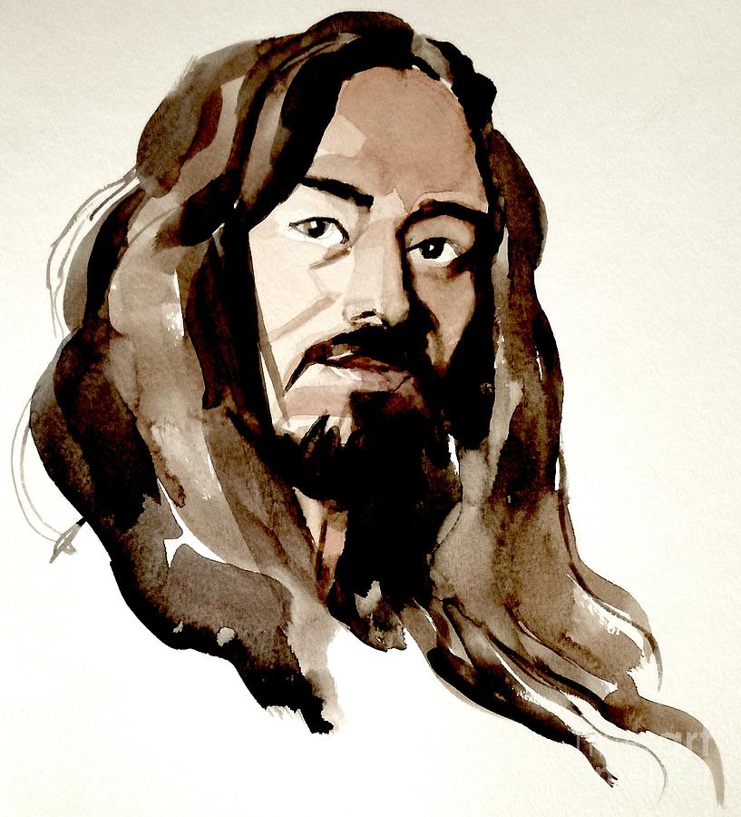 817x900 Watercolor Portrait Of A Man With Long Hair Painting By Greta Corens