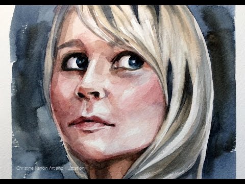 480x360 Watercolor Portrait Sketch Blond Hair Painting By Ch.karron