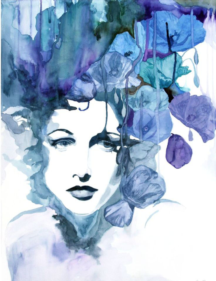 736x954 Blue Hair Woman Watercolor Painting Christina