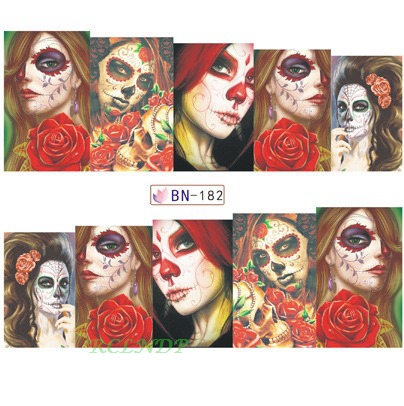 404x406 Water Sticker For Nail Art Decoration Slider Witch Skull Rose