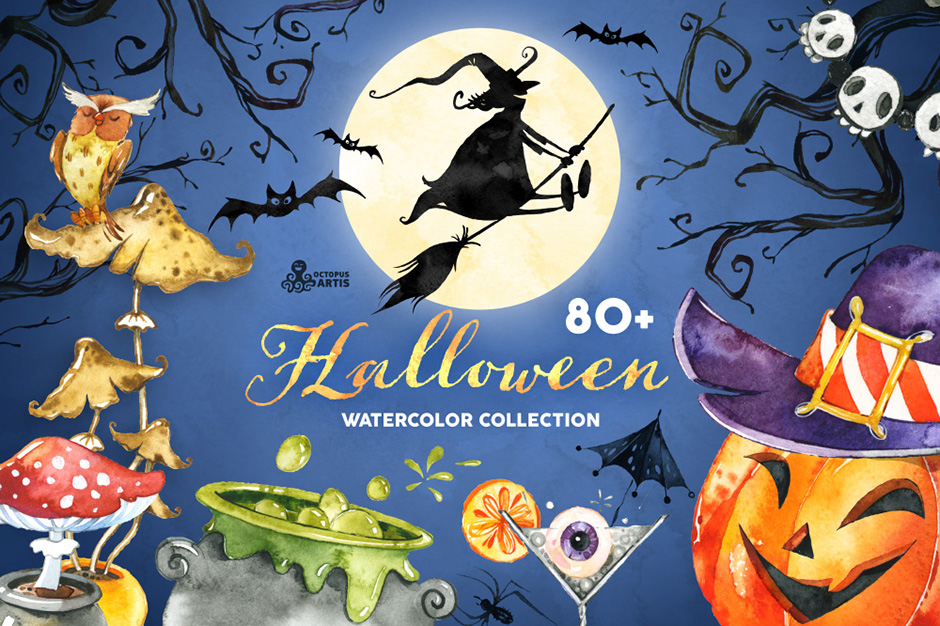 940x626 Halloween Watercolor Collection