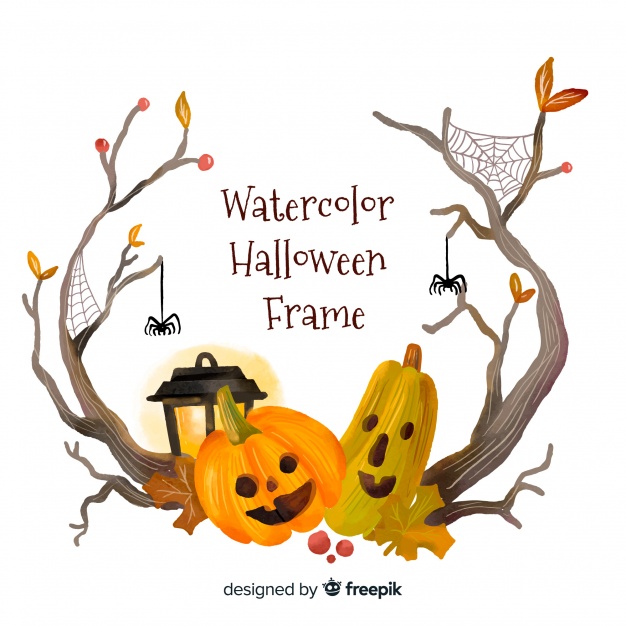 626x626 Lovely Watercolor Halloween Frame Vector Free Download