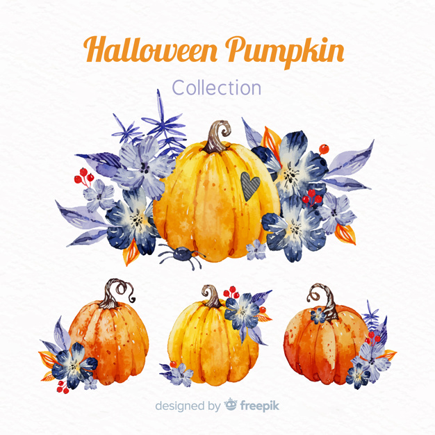 626x626 Lovely Watercolor Halloween Pumpkin Collection Vector Free Download