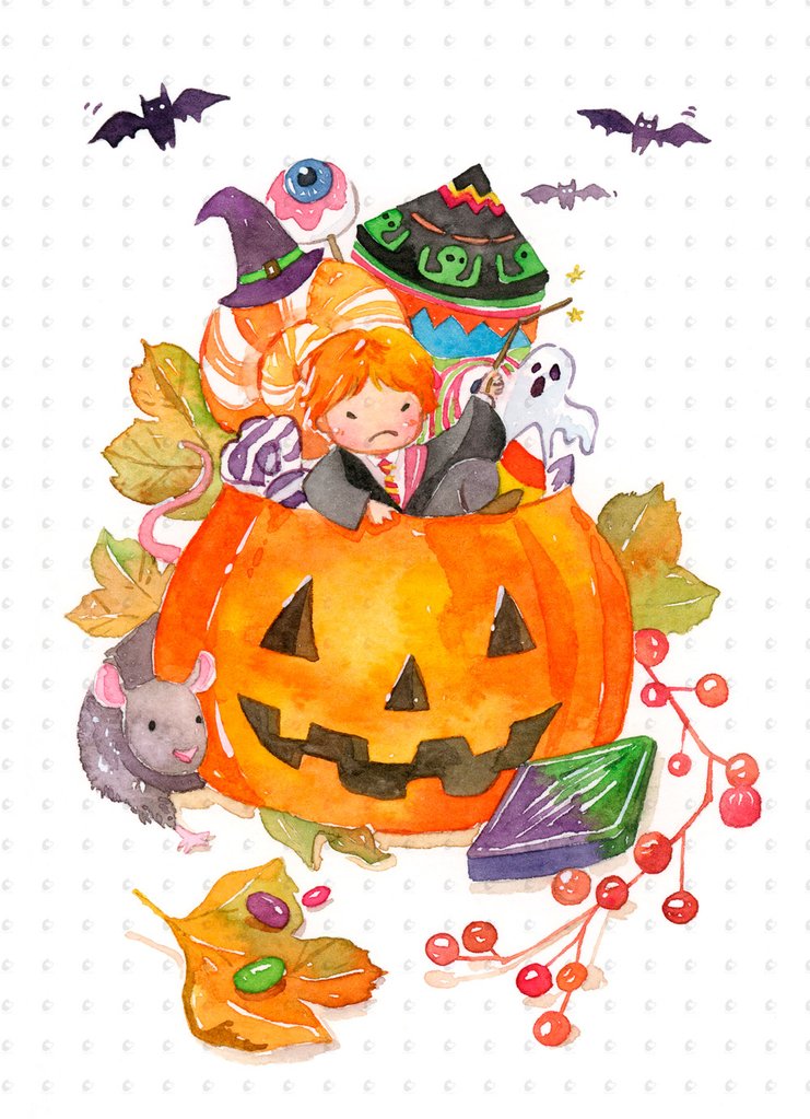 741x1023 Set Of 4 Harry Potter Halloween Special Watercolor Art 5x7 Prints