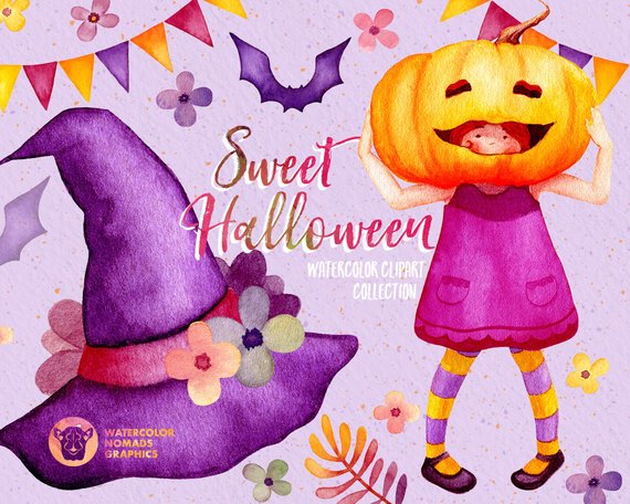 570x456 Watercolor Halloween Clipart Witch Hat Clipartwatercolor Etsy