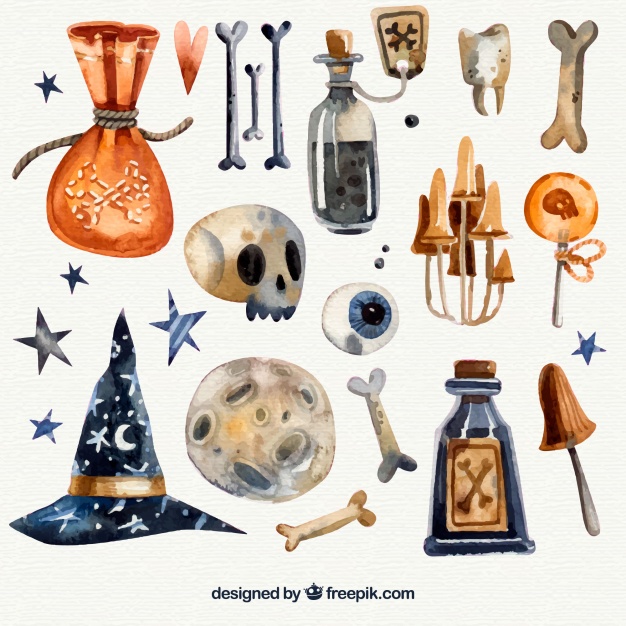 626x626 Collection Of Watercolor Halloween Elements Vector Free Download