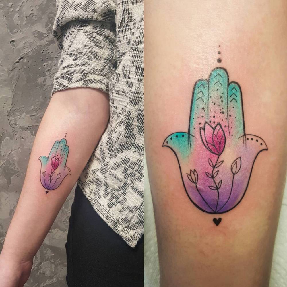 1000x1000 Sketchy Watercolor Style Hamsa Tattoo On The Right