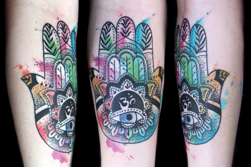 1024x683 Watercolor Hamsa Tattoo Deanna Wardin