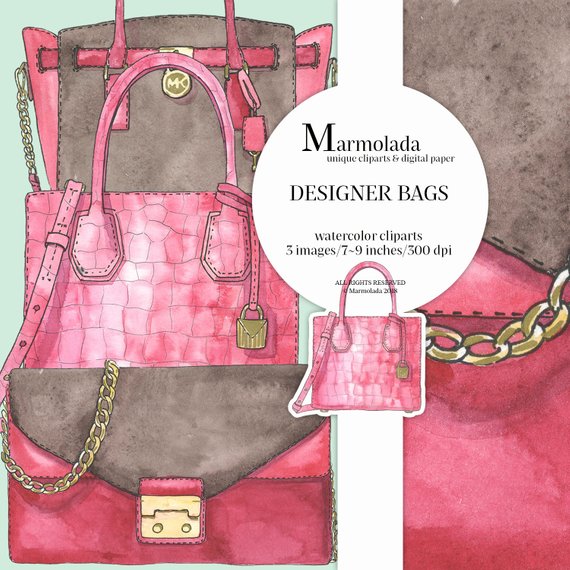570x570 Designer Bags Clipart Watercolor Clip Art Printable Handbag Etsy