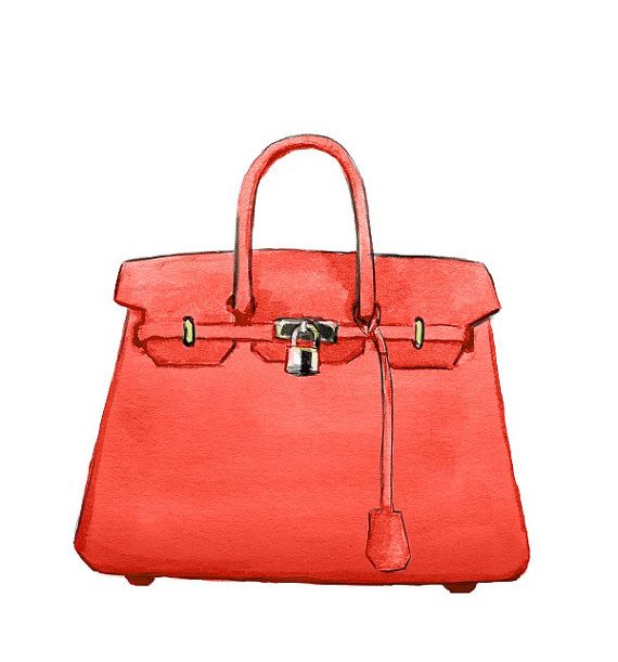 570x611 Watercolor Handbag Fashion Illustration, Hermes Birkin Handbag