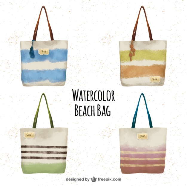 626x626 Watercolor Beach Bag Set Vector Free Download