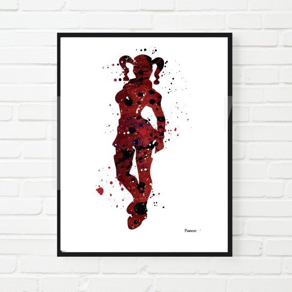 570x570 Harley Quinn Gift Idea Joker Watercolor Print Harley Quinn Art