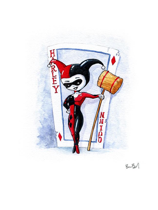 648x864 Harley Quinn Watercolor Print Ben Byrd Art
