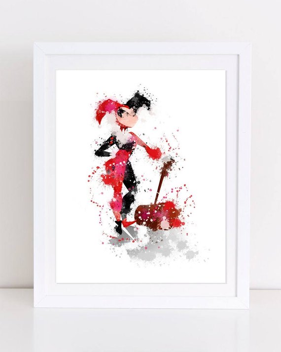 570x713 70% Harley Quinn Watercolor Marvel Evils Watercolor Harley Etsy