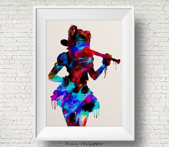 570x497 Harley Quinn Inspired Watercolor Print Art Print Superhero Etsy