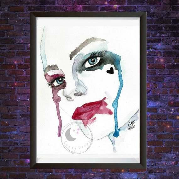 570x570 Harley Quinn Original Watercolour Painting Joker Watercolour Etsy