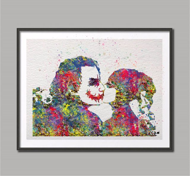 640x595 Online Shop Original Watercolor Harley Quinn Joker Kiss Wall Art
