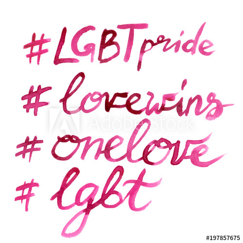 500x500 Set Of Lgbt Themed Hashtags Handwritten In Bright Pink Watercolor