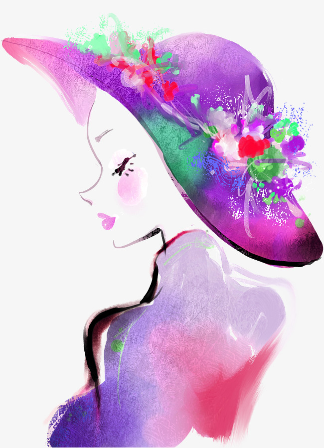 650x899 Ink Watercolor Hat Girl, Watercolor Clipart, Ink, Watercolor Png