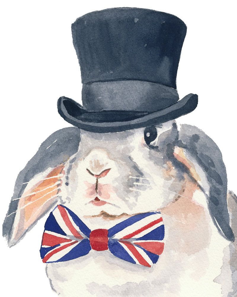 800x1000 Rabbit Watercolor Print, Flop Eared Rabbit, Top Hat, Bow Tie, 8x10