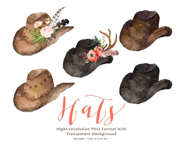 570x483 Watercolor Hat Setweddingclip Art Collectionindividual Png