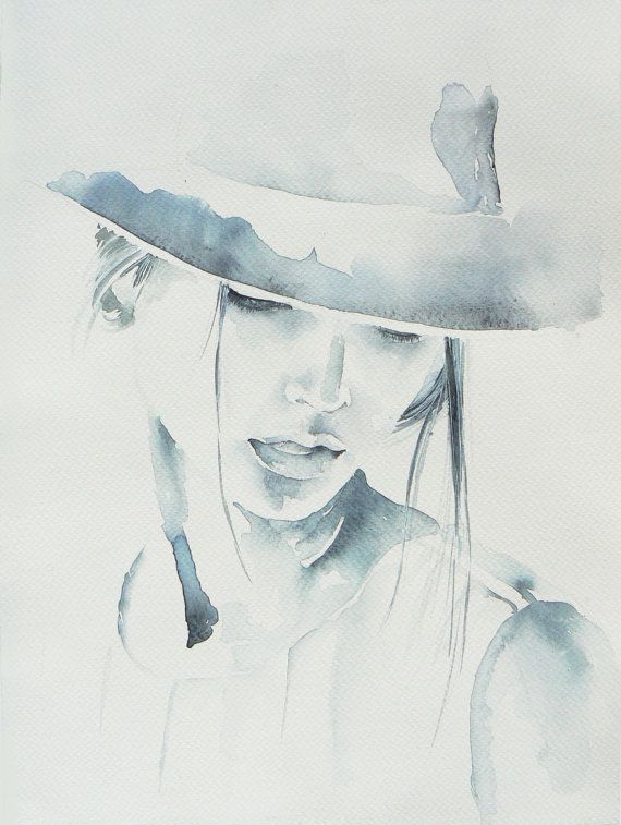 570x757 Woman In Hat Prints, Digital Watercolor Print, Printable Art