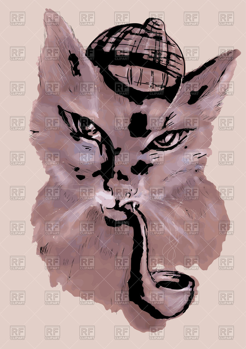 849x1200 Cat With Tobacco Pipe And Hat In Watercolor Style Vector Image