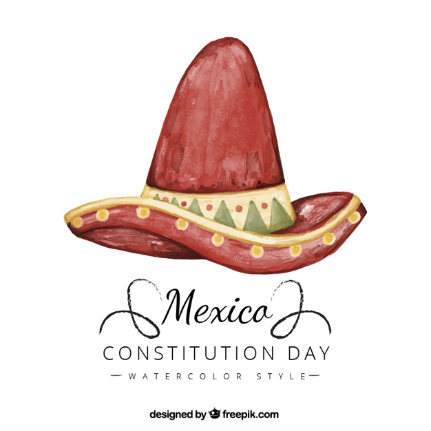 626x626 Constitution Day Background With Mexican Watercolor Hat Stock