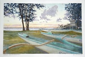 300x200 Original Hawaii Watercolor Painting Dawn @ Kailua Beach Park By