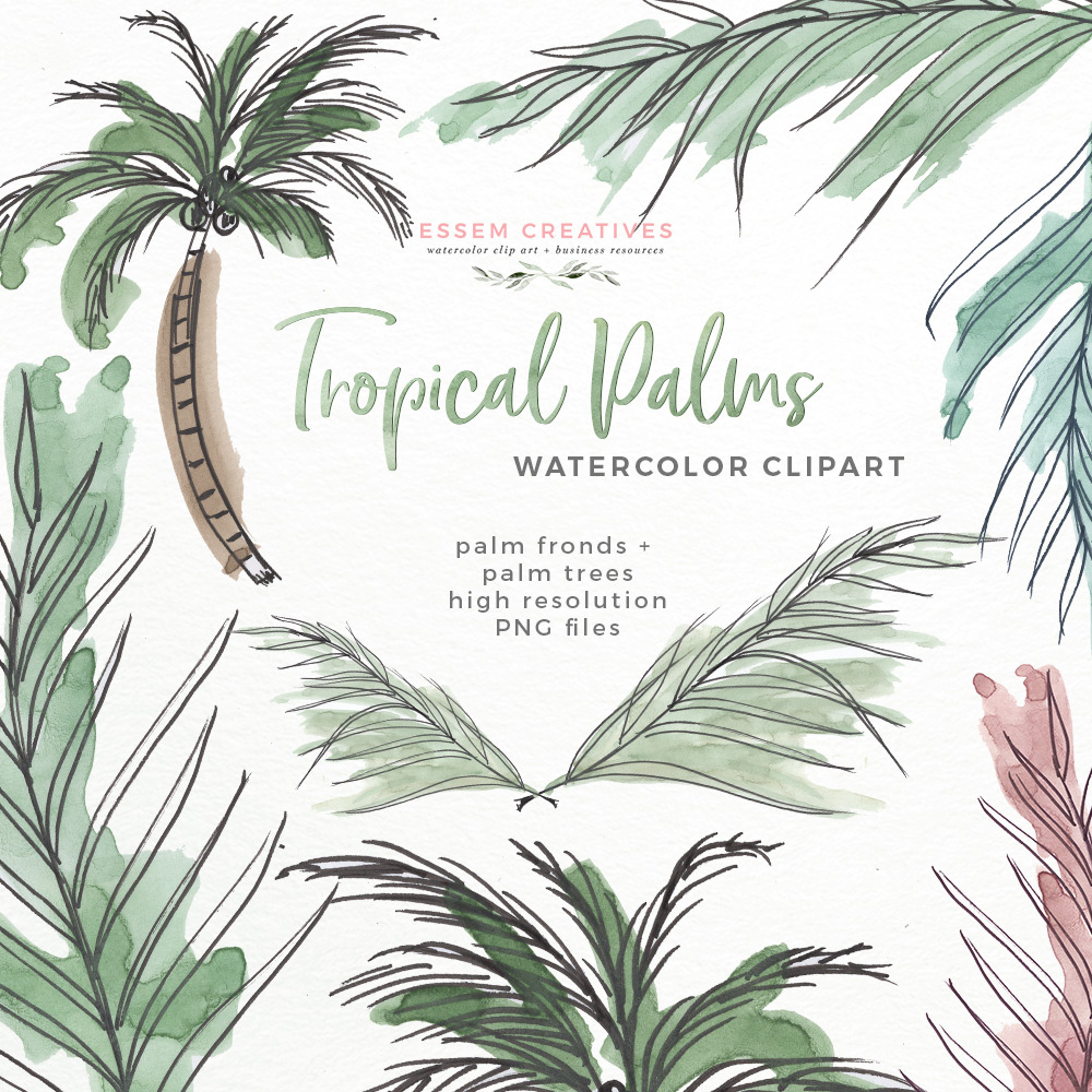 1000x1000 Tropical Palm Trees Fronds Leaf Print Greenery Clipart Essem