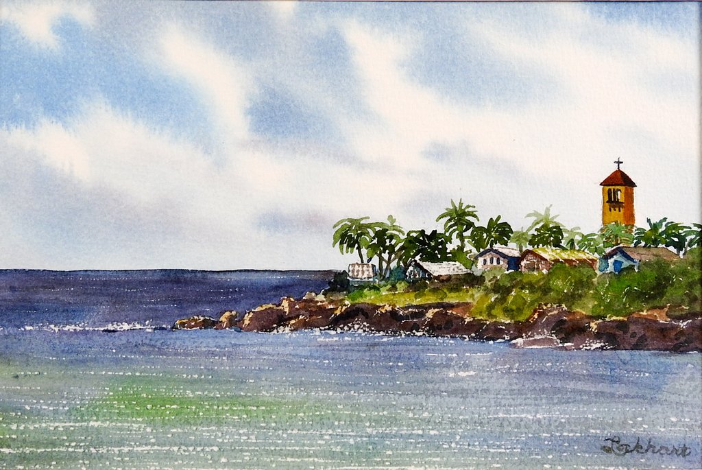 1024x685 Waimea Bay, Haleiwa, Hawaii Watercolor Painting Artifax Antiques