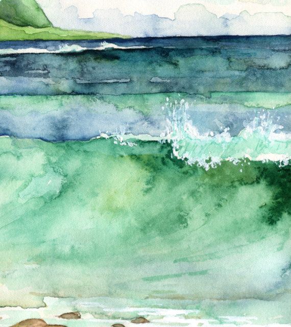 570x640 Watercolor Hawaii Painting Print Titled Green Aguarela