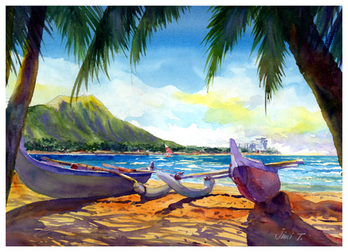 500x362 Jtdesignsonline Hawaiian Canoewatercolor By Hawaii Artistjimmy