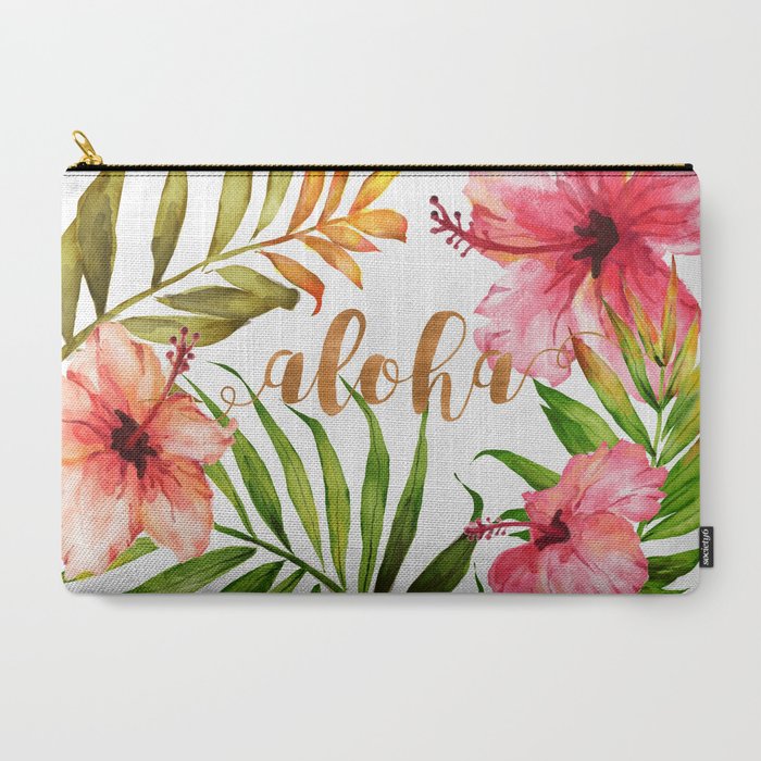 700x700 Aloha Watercolor Tropical Hawaiian Leaves And Flowers Carry All