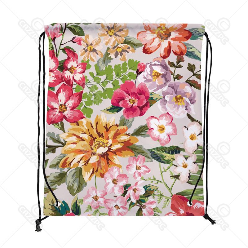 800x800 Watercolor Tropical Hawaiian Flowers Print Drawstring Backpack