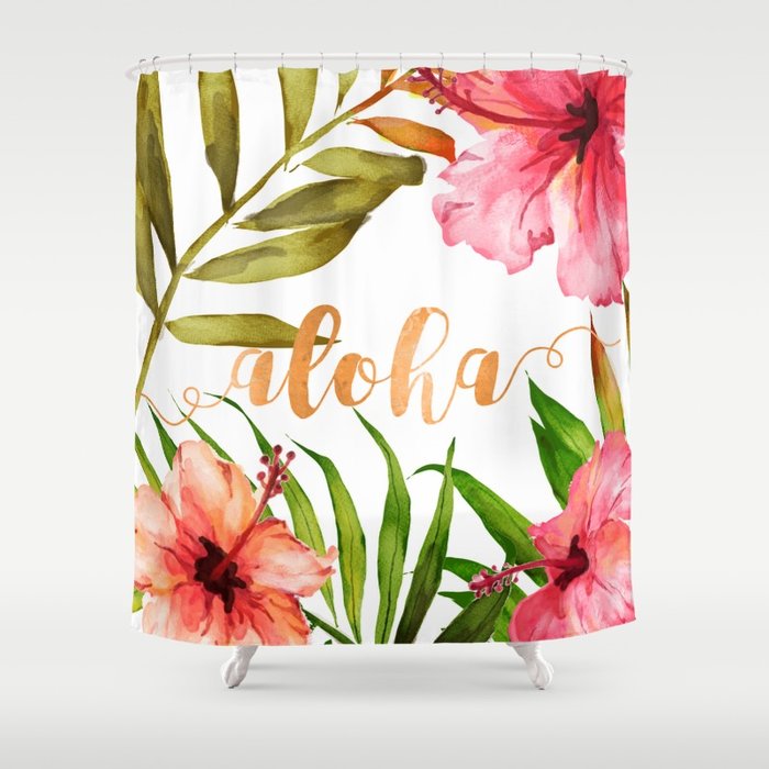 700x700 Aloha Watercolor Tropical Hawaiian Leaves And Flowers Shower