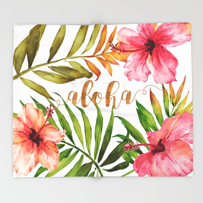 700x700 Aloha Watercolor Tropical Hawaiian Leaves And Flowers Throw