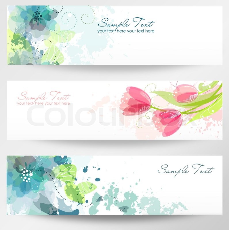 796x800 Set Of Three Banners Beautiful Floral Headers Stock Vector