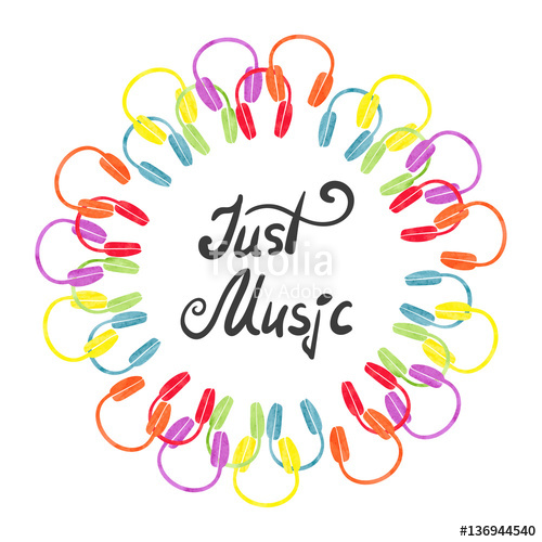 500x500 Colorful Headphones Round Frame. Vector Musical Border With