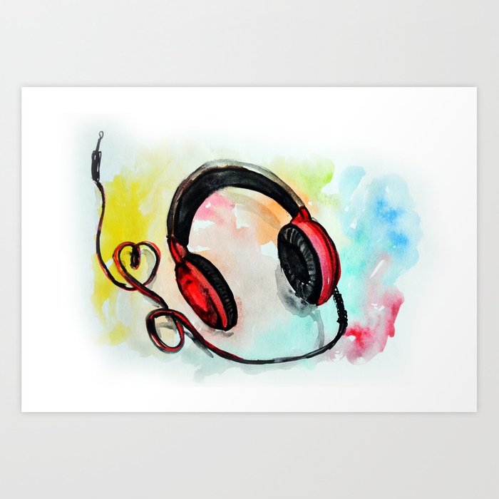700x700 Watercolor Of Headphones. Music Love Art Print By Oanaunciuleanu