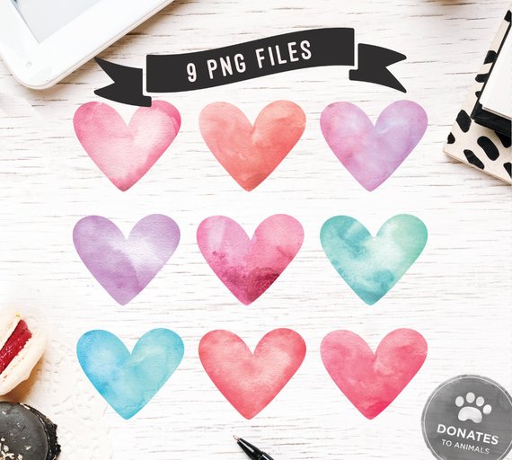570x512 Watercolor Heart Png Bundle Watercolor Heart Png Pack Etsy