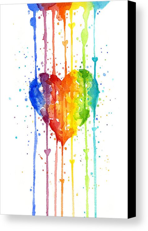 476x740 Rainbow Watercolor Heart Canvas Print Canvas Art By Olga Shvartsur