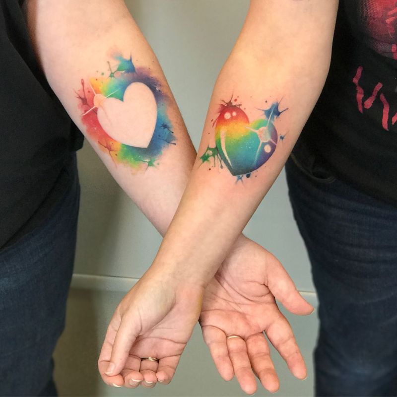 800x800 Cute Watercolor Heart Couple Tattoos Pictures