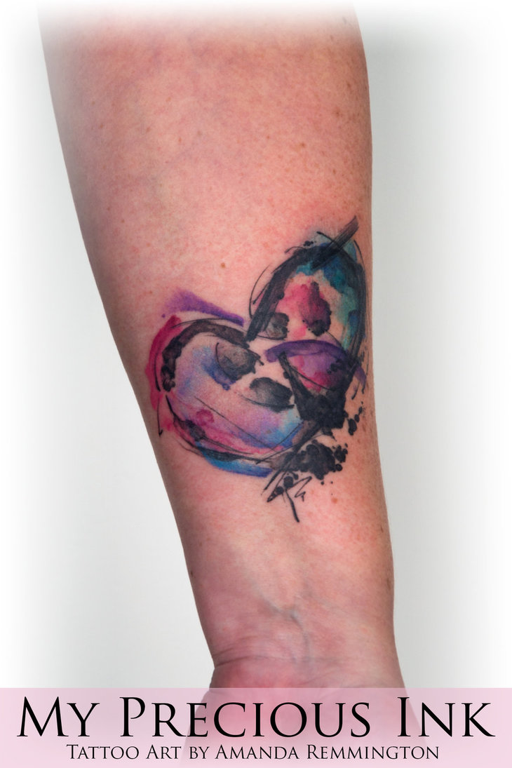 730x1095 Freehand Watercolor Heart Dogpaw Tattoo By Mentjuh