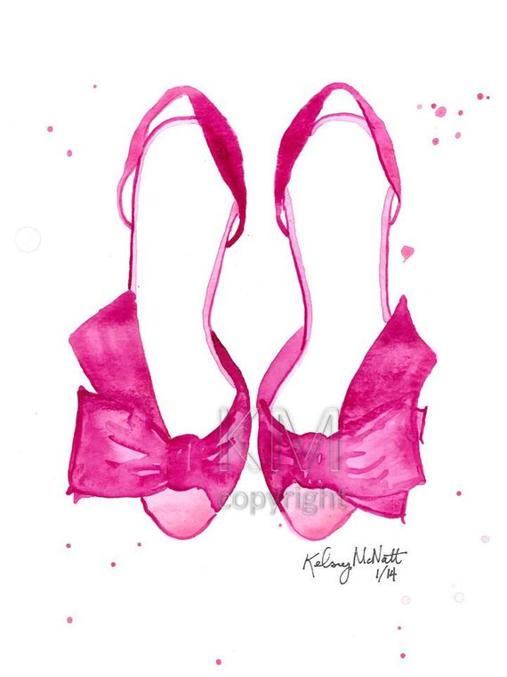 570x760 Pink High Heels Fashion Illustration Watercolor Painting Etsy