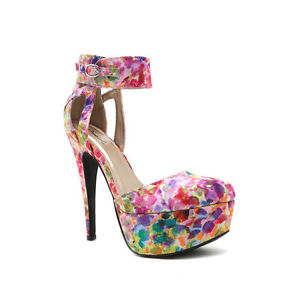 300x300 Qupid Purple Multi Watercolor Print Platform High Heels