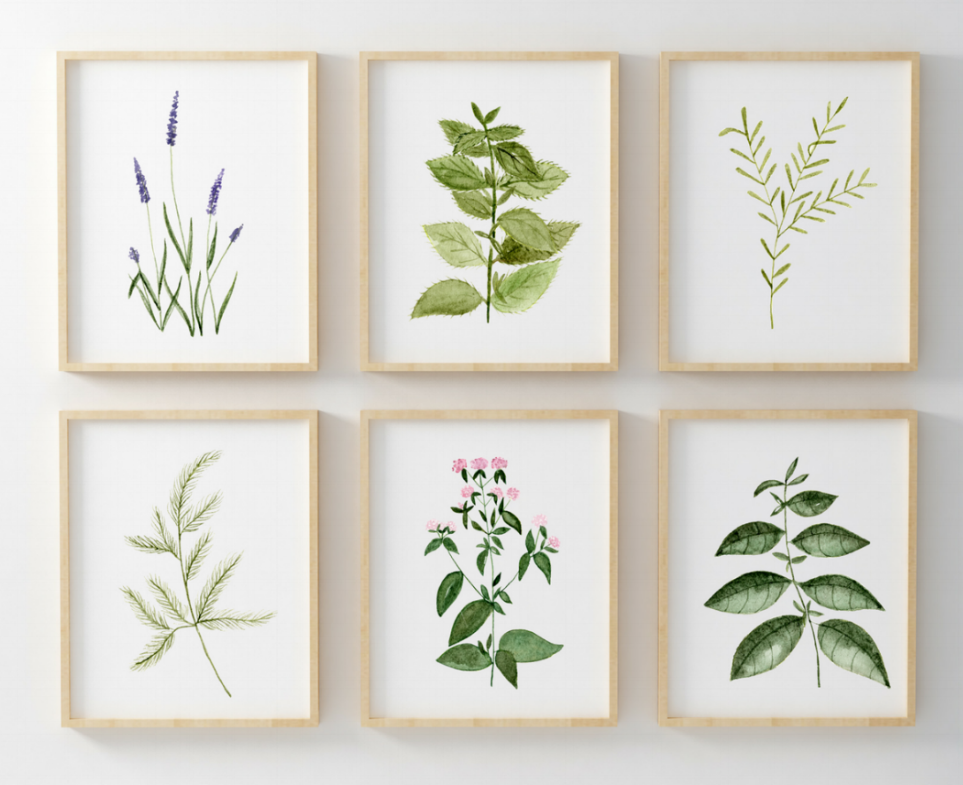 963x785 Watercolor Herb Set Prints Customs By Cass