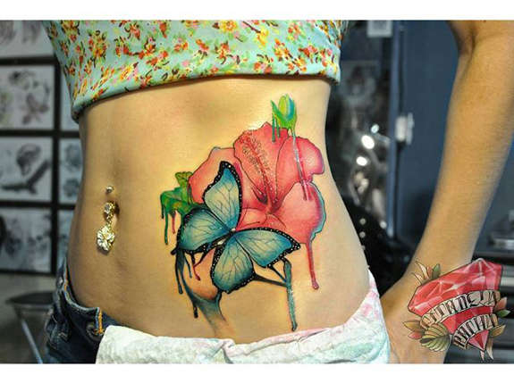 575x429 35 Black Amp Grey And Colorful Hibiscus Tattoos